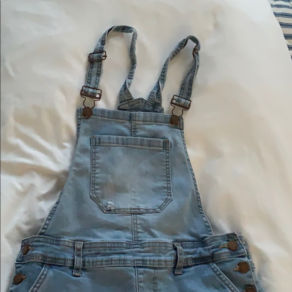 Denim Distressed Overall Shorts